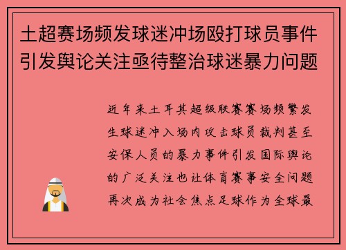 土超赛场频发球迷冲场殴打球员事件引发舆论关注亟待整治球迷暴力问题